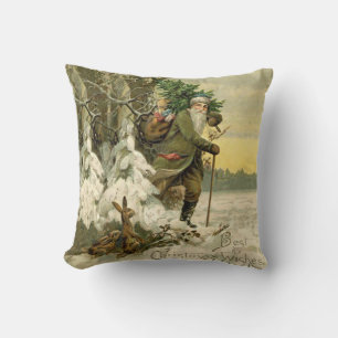 Vintage Santa Christmas Victorian Holiday Tree  Throw Pillow