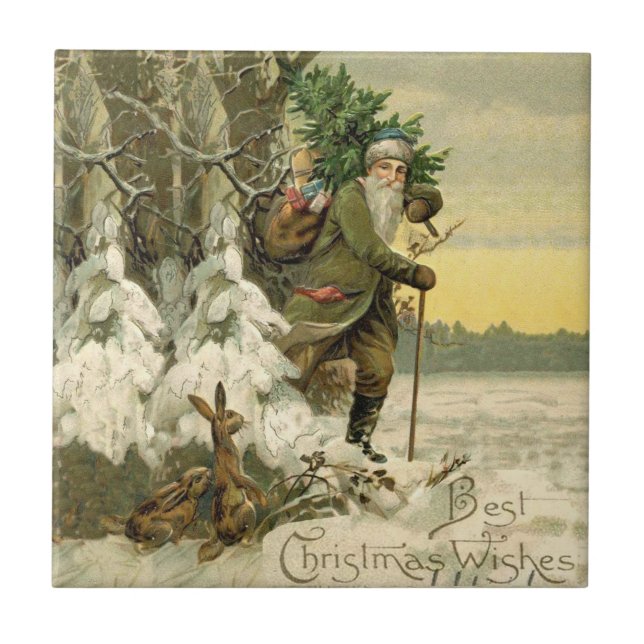 Vintage Santa Christmas Victorian Holiday Tree  Tile (Front)