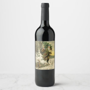 Vintage Santa Christmas Victorian Holiday Tree Wine Label