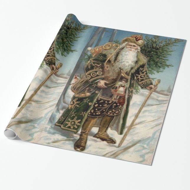 Vintage Santa Claus 3 Wrapping Paper (Unrolled)