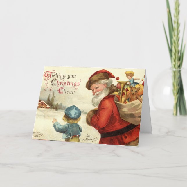 Vintage Santa Claus and Child Christmas Card (Front)