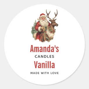 Vintage Santa Claus and Reindeer Candle Crafting Classic Round Sticker