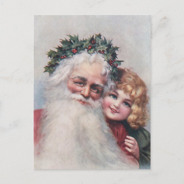 Vintage Santa Claus and Smiling Child Postcard (Front)
