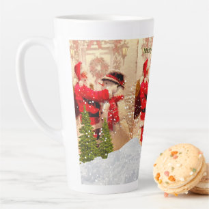 Vintage Santa Claus and Snowman Christmas  Latte M Latte Mug