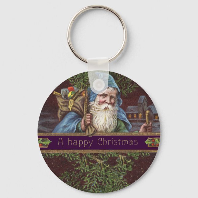 Vintage Santa Claus Art Print Painting Keychain (Front)