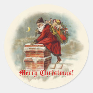 Vintage Santa Claus at the Chimney Christmas Classic Round Sticker