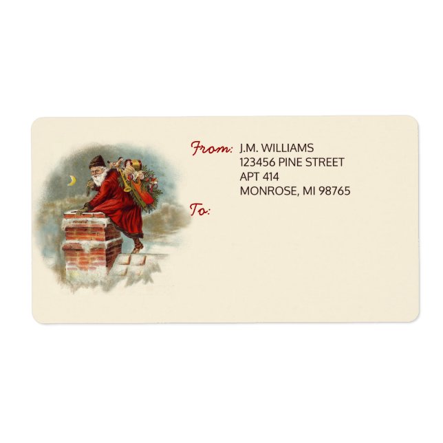 Vintage Santa Claus at the Chimney Christmas Label (Front)