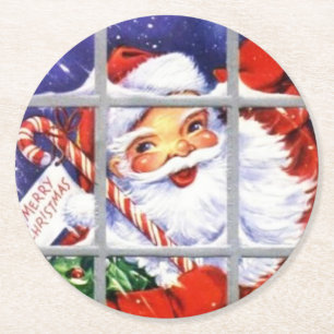 Vintage Santa Claus at the Window Christmas Round Paper Coaster