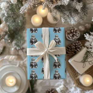 Vintage Santa Claus Baby Blue Wrapping Paper