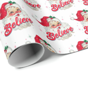 Vintage Santa Claus Believe Christmas Holiday gift Wrapping Paper