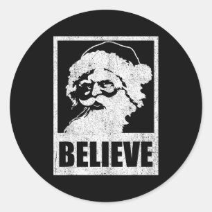 Vintage Santa Claus Believe Retro Christmas In Jul Classic Round Sticker