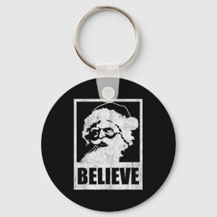 Vintage Santa Claus Believe Retro Christmas In Jul Keychain