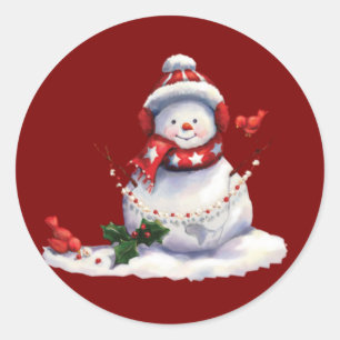 Vintage Santa Claus & bird Christmas Art Classic Round Sticker