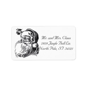 Vintage Santa Claus Black White Christmas Holidays Label