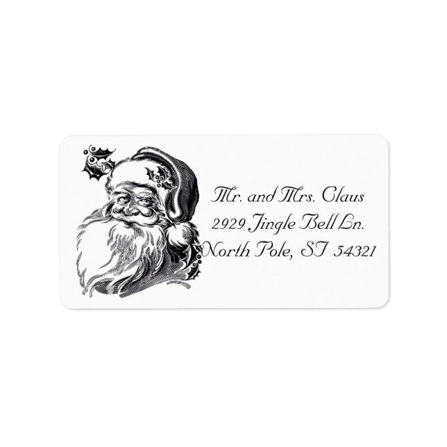 Vintage Santa Claus Black White Christmas Holidays Label (Front)