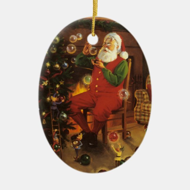 Vintage Santa Claus Blowing Bubbles Ornament (Front)