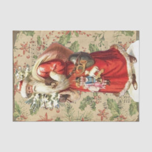 Vintage Santa Claus Carrying Toys Poinsettia Tissue Paper
