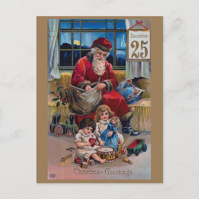 Vintage Santa Claus, Children and Gifts Postcard (Front)
