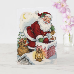 Vintage Santa Claus Chimney Christmas Card