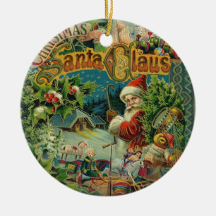 Vintage Santa Claus Christmas Artwork Painting Ceramic Ornament