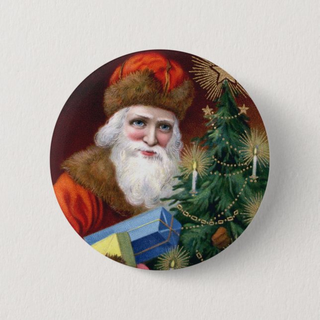 Vintage Santa Claus Christmas Button Pin (Front)