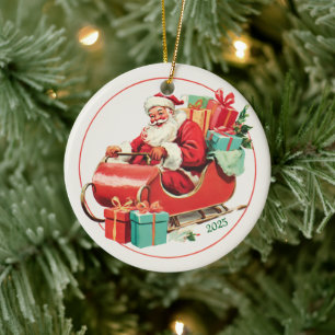Vintage Santa Claus Christmas Ceramic Ornament