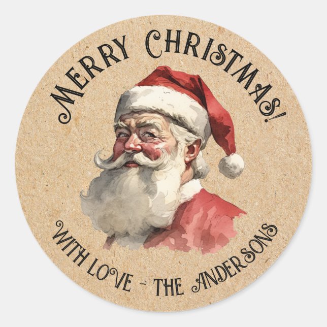 Vintage Santa Claus Christmas Classic Round Sticker (Front)