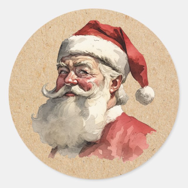Vintage Santa Claus Christmas Classic Round Sticker (Front)