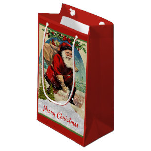 Vintage Santa Claus Christmas Holiday Red  Small Gift Bag