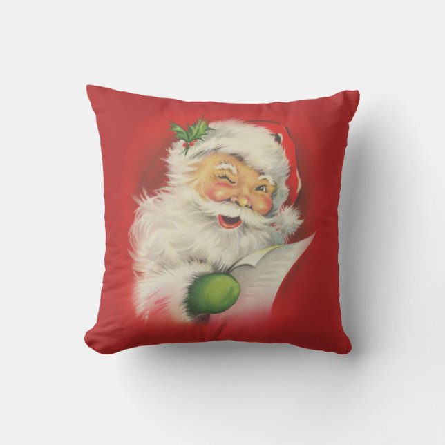 Vintage Santa Claus Christmas Outdoor Pillow (Front)