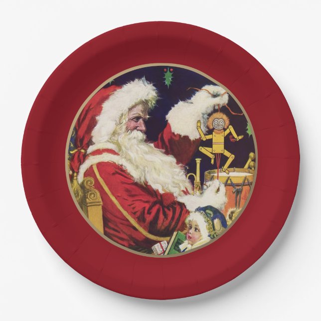Vintage Santa Claus Christmas Paper Plate (Front)