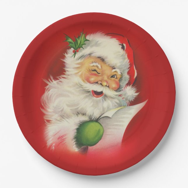 Vintage Santa Claus Christmas Paper Plate (Front)