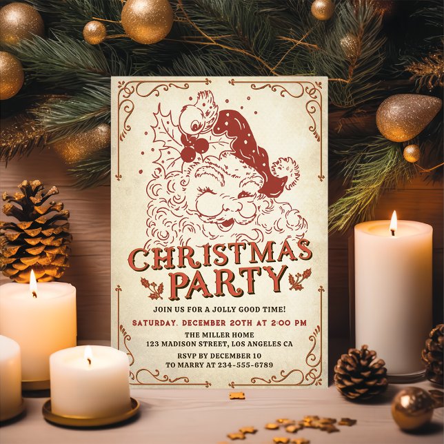 Vintage Santa Claus Christmas Party Invitation (Creator Uploaded)