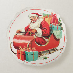 Vintage Santa Claus Christmas Round Pillow
