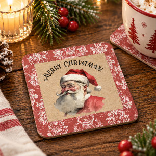 Vintage Santa Claus Christmas Square Paper Coaster