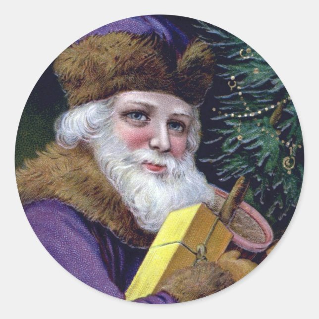 Vintage Santa Claus Christmas Stickers - Purple (Front)