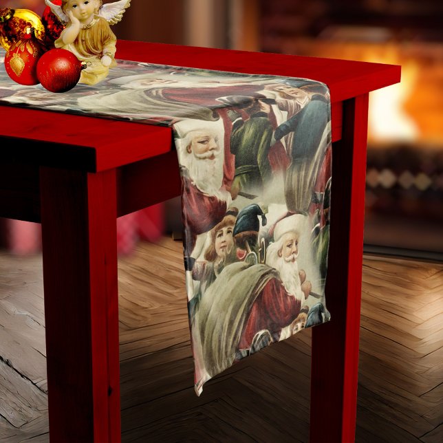 Vintage Santa Claus Christmas Table Runner (Vintage Santa Claus Christmas Table Runner long Christmas table cloth)