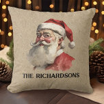 Vintage Santa Claus Christmas Throw Pillow<br><div class="desc">A vintage Christmas Santa Claus decorates this pillow. Personalize it with your family name. A fun accent pillow for the Christmas holiday season. Designed for you by Blackberry Boulevard.</div>