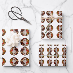 Vintage Santa Claus Christmas Tree Holiday Pattern Wrapping Paper Sheet