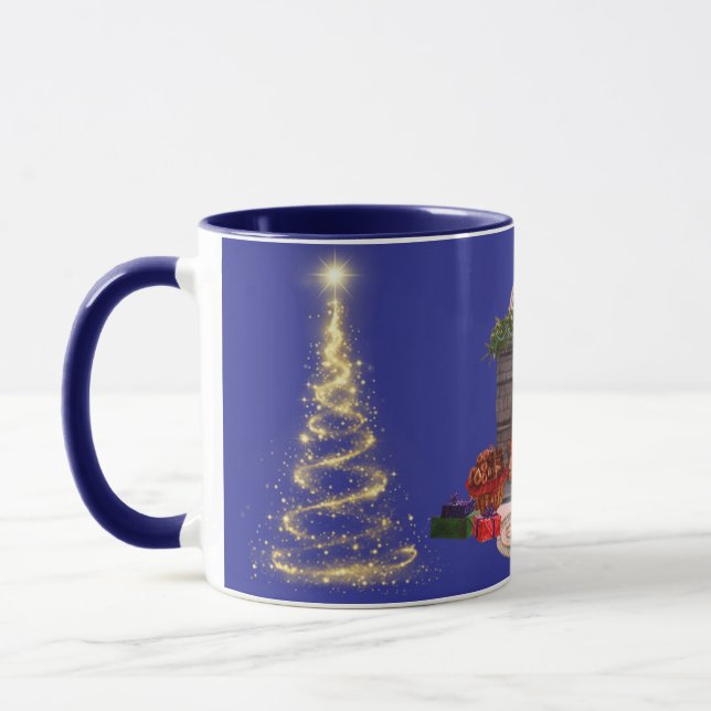 Vintage Santa Claus & Christmas Tree Mug - Blue Ho (Left)