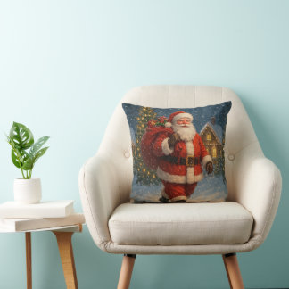 Vintage Santa Claus Christmas Winter Wonderland Throw Pillow