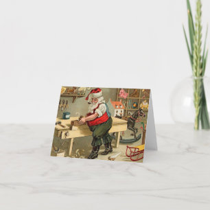 Vintage Santa Claus Christmas Workshop Holiday Card