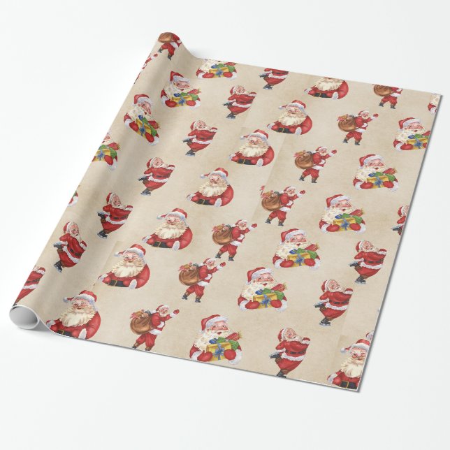 Vintage Santa Claus Christmas Wrapping Paper (Unrolled)