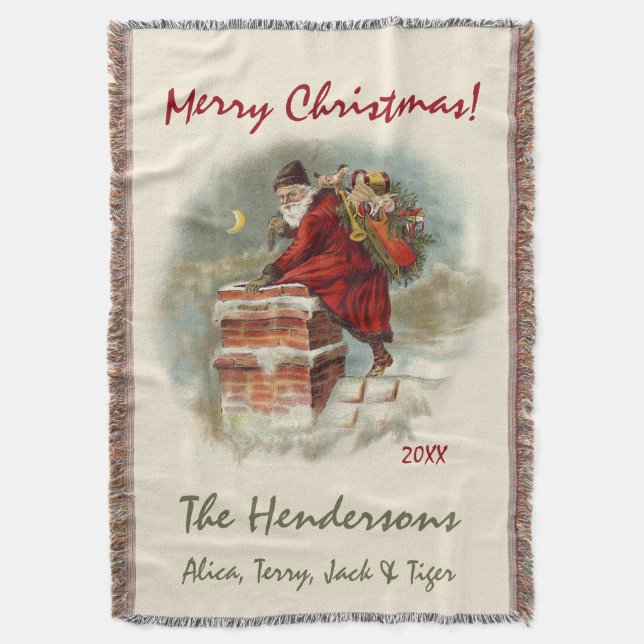 Vintage Santa Claus Custom Christmas Throw Blanket (Front Vertical)