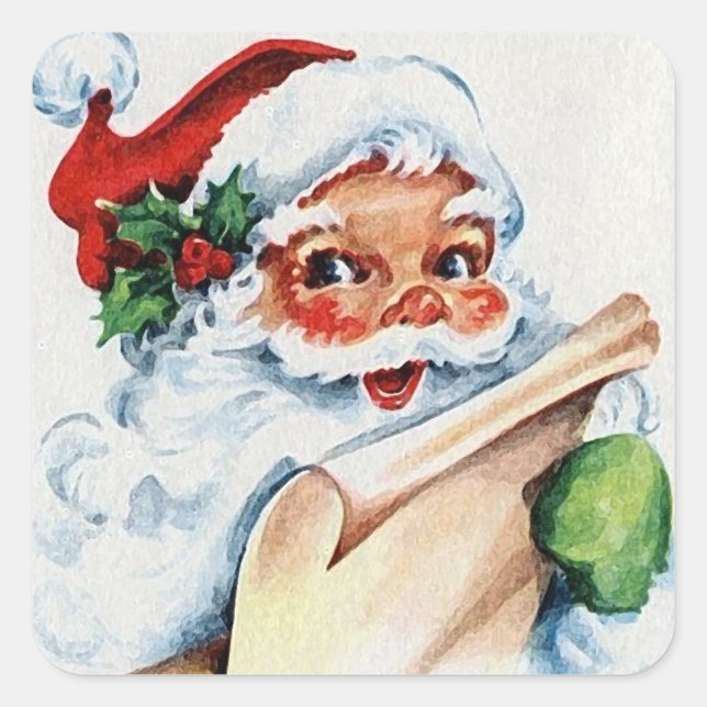 Vintage Santa Claus Cute Christmas Square Sticker (Front)