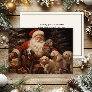 Vintage Santa Claus Cute Puppies Merry Christmas  Holiday Card
