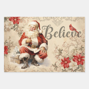 Vintage Santa Claus Decoupage Ephemera Wrapping Paper Sheet