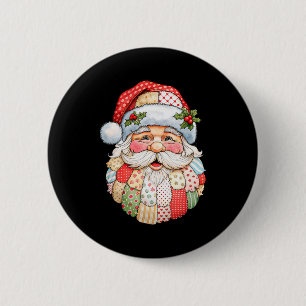 Vintage Santa Claus Face Patchwork Folk Art Christ 2 Inch Round Button