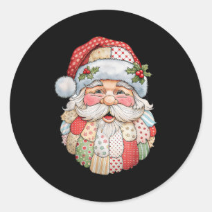 Vintage Santa Claus Face Patchwork Folk Art Christ Classic Round Sticker