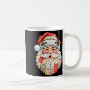 Vintage Santa Claus Face Patchwork Folk Art Christ Coffee Mug
